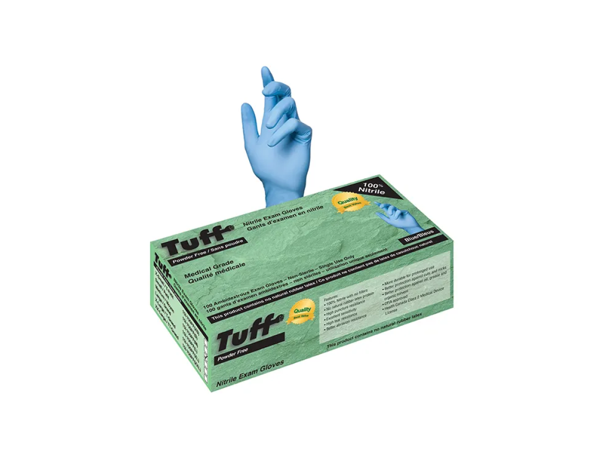 Tuff  Blue Nitrile PF Exam Gloves Specification Sheet